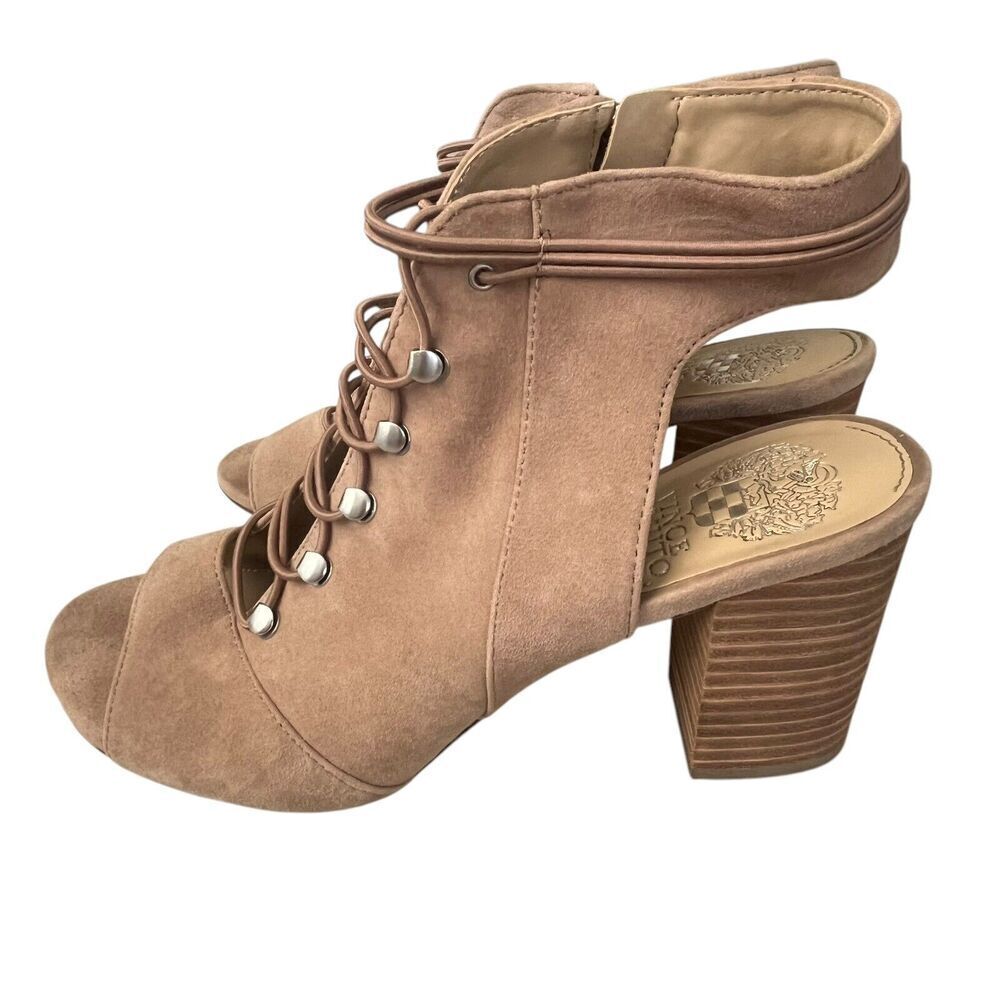 Vince Camuto Blumah Sandals Women’s 7.5 M Suede Laced Stacked Heel Blush